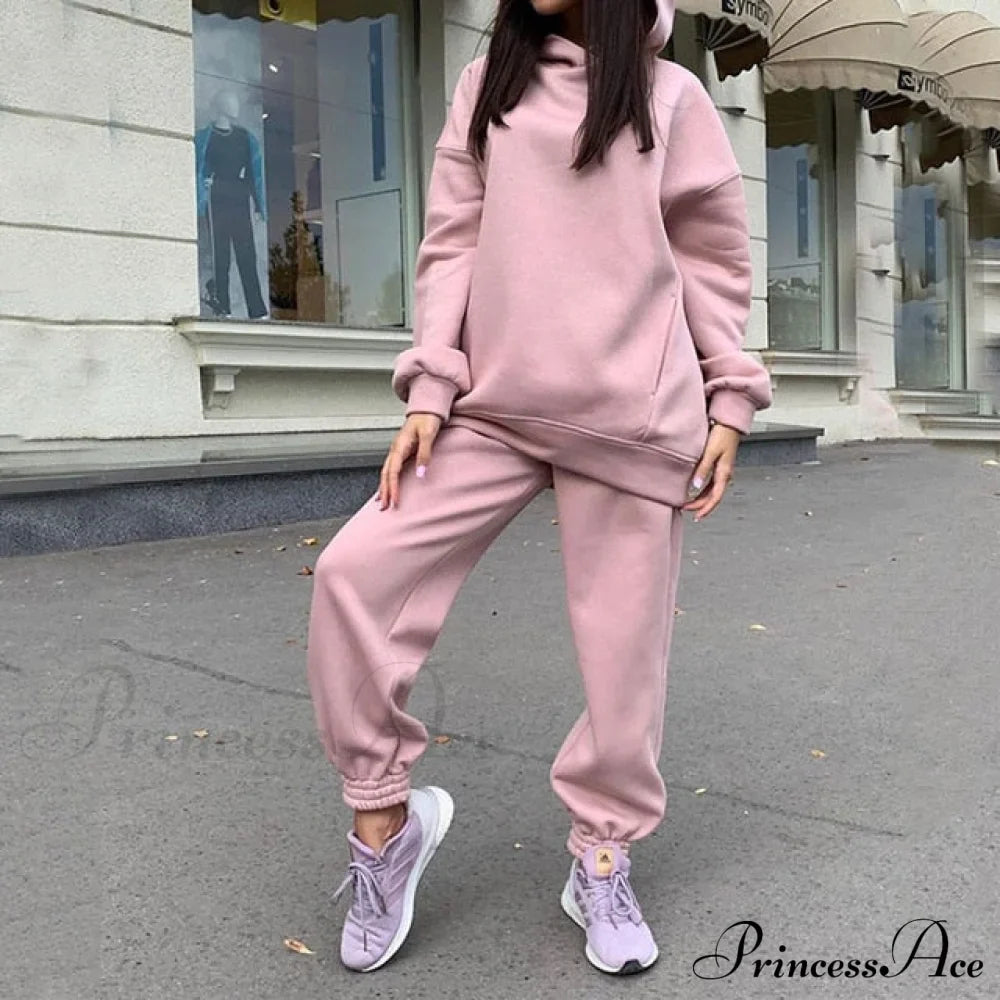 Elegant with Long Sweatshirt Women's Set and Hoodie Lace-Up Warm Pant Solid Detail image 24