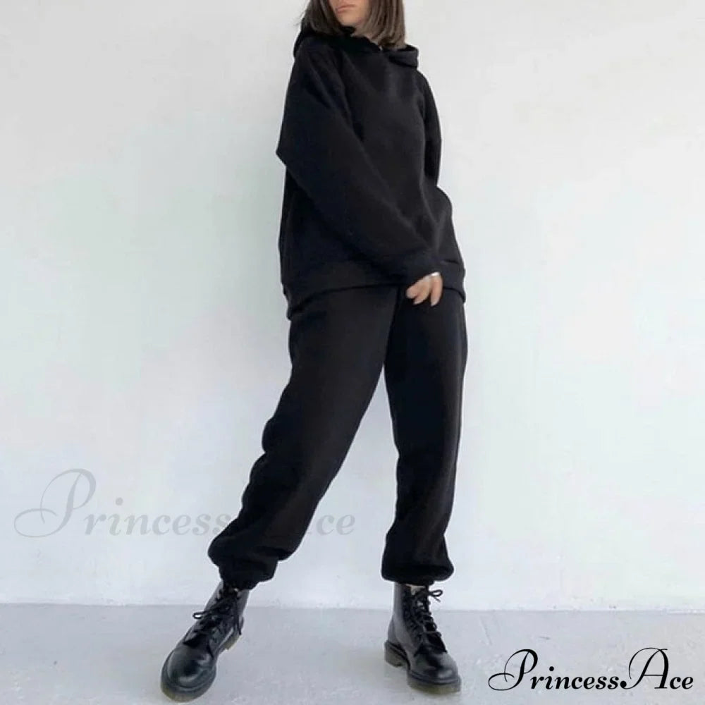 Elegant with Long Sweatshirt Women's Set and Hoodie Lace-Up Warm Pant Solid Detail image 9