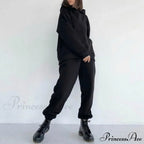 Elegant with Long Sweatshirt Women's Set and Hoodie Lace-Up Warm Pant Solid Detail image 9