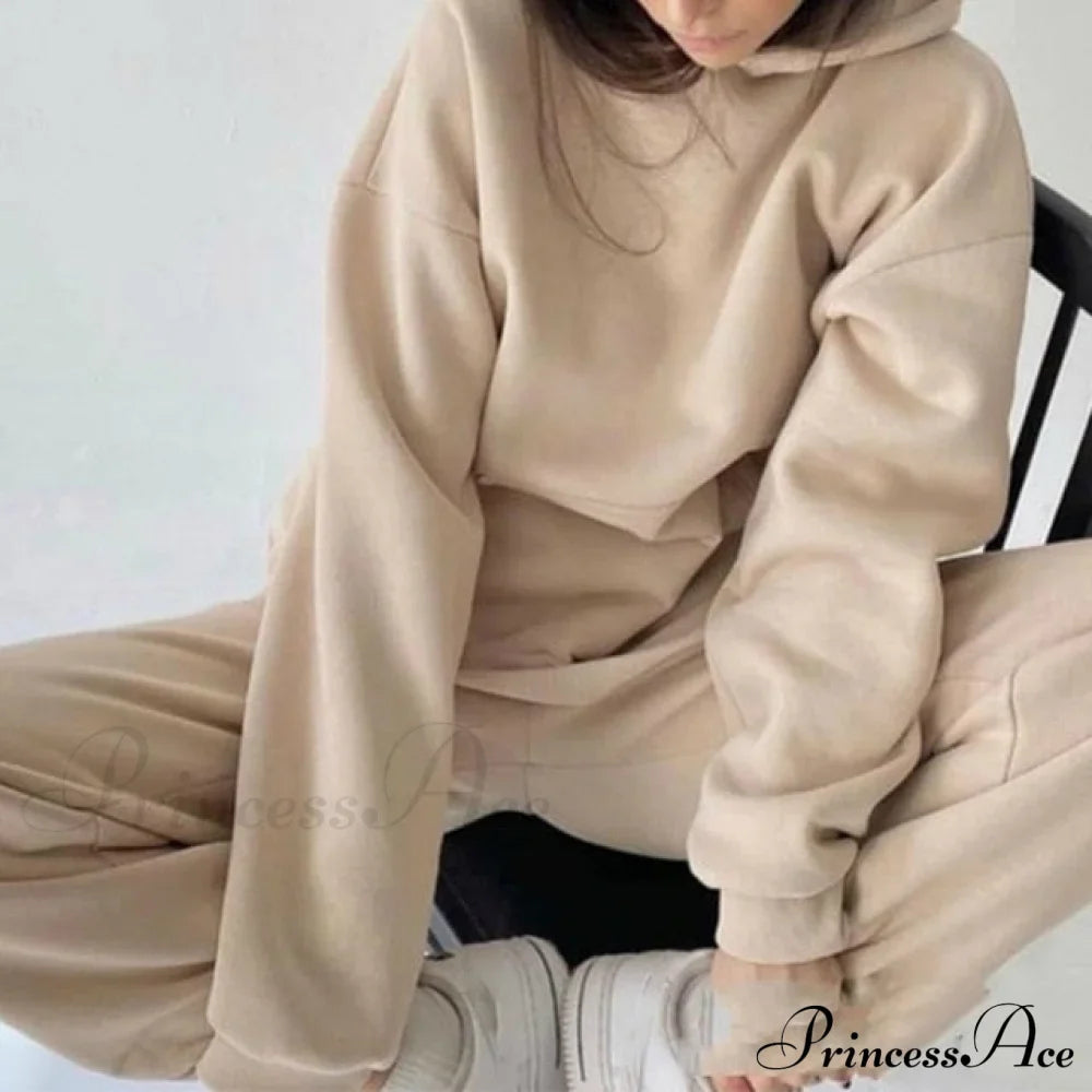 Elegant with Long Sweatshirt Women's Set and Hoodie Lace-Up Warm Pant Solid Detail image 3