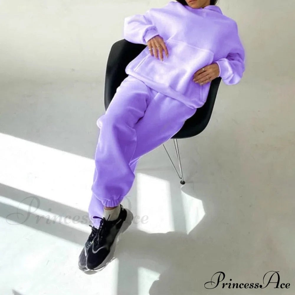 Elegant with Long Sweatshirt Women's Set and Hoodie Lace-Up Warm Pant Solid Detail image 4