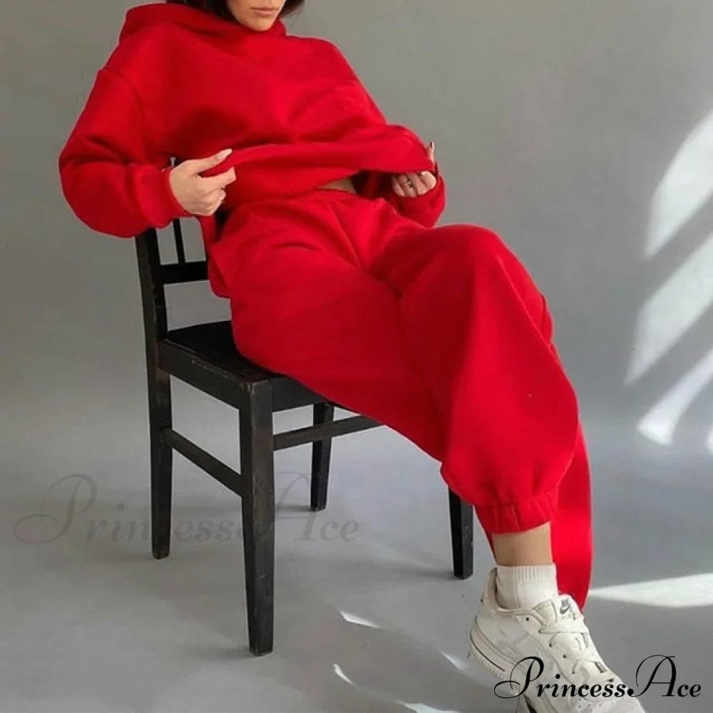 Elegant with Long Sweatshirt Women's Set and Hoodie Lace-Up Warm Pant Solid Detail image 27