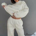 Elegant with Long Sweatshirt Women's Set and Hoodie Lace-Up Warm Pant Solid Detail image 10
