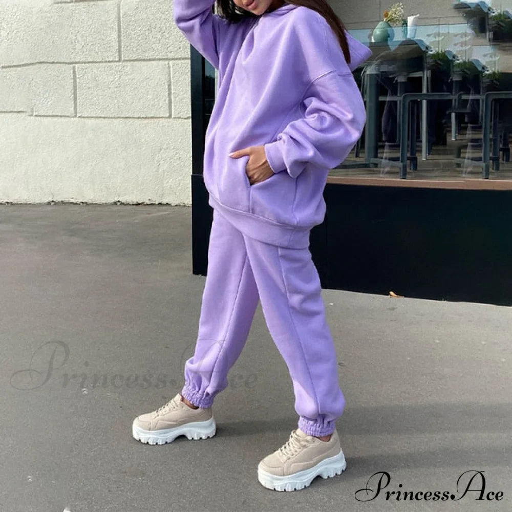 Elegant with Long Sweatshirt Women's Set and Hoodie Lace-Up Warm Pant Solid Detail image 22