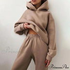 Elegant with Long Sweatshirt Women's Set and Hoodie Lace-Up Warm Pant Solid Detail image 1