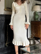 Elegant Women Knitted  Sleeve Casual Solid Color Ruffles Hem Party for Beach Cocktail Club Streetwear image 5