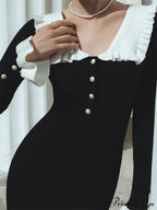Elegant Women Knitted  Sleeve Casual Solid Color Ruffles Hem Party for Beach Cocktail Club Streetwear image 3