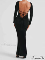 Elegant Women Party Backless Criss-cross Tie-up Bodycon Formal Club Sleeve Solid Female Vestido image 3