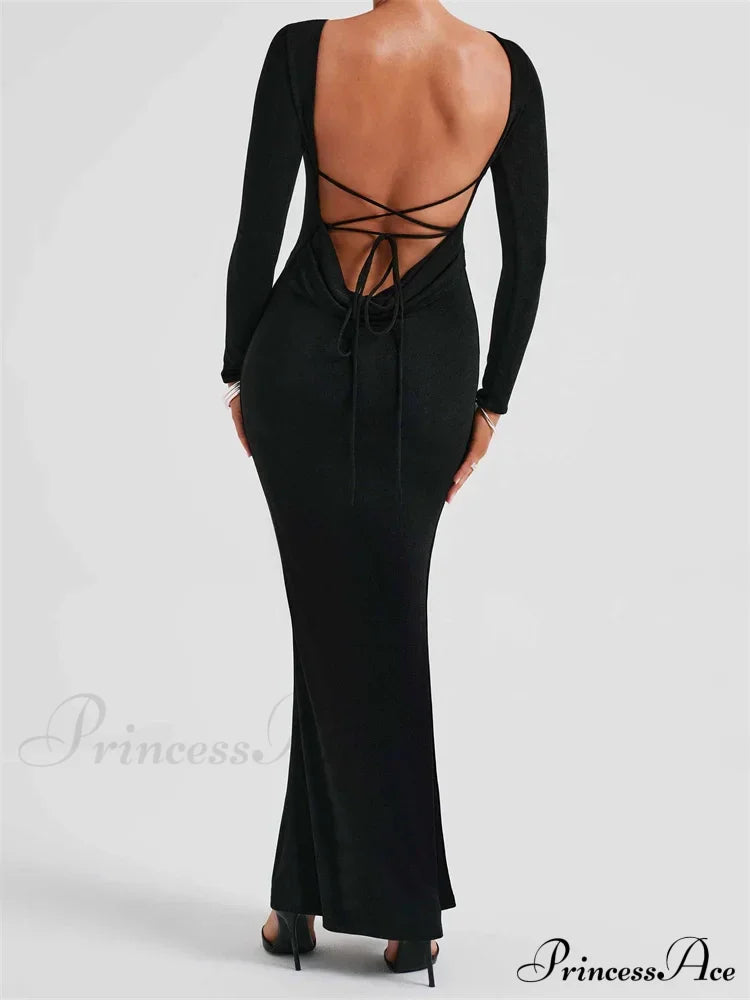 Elegant Women Party Backless Criss-cross Tie-up Bodycon Formal Club Sleeve Solid Female Vestido image 7