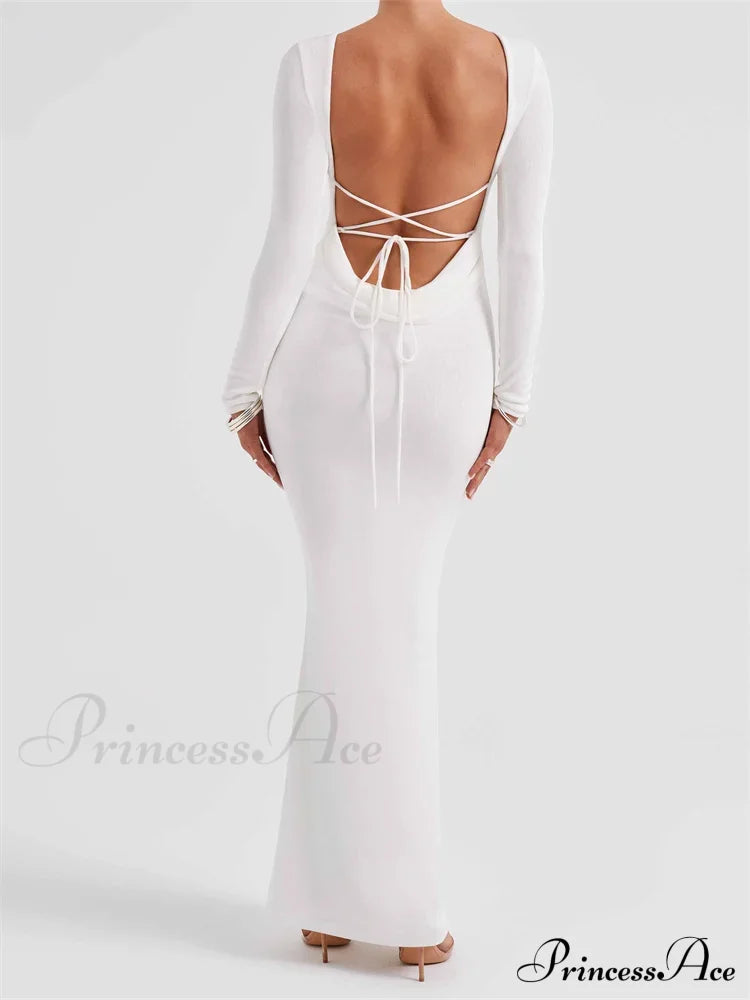 Elegant Women Party Backless Criss-cross Tie-up Bodycon Formal Club Sleeve Solid Female Vestido image 9