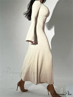 Elegant Women Ribbed   Sleeve Square Neck Solid Slim Fit Fall Party Vestido Streetwear image 3