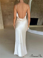 Elegant Satin V-neck Spaghetti Strap Backless Ruched High Split Dress image 6