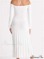 Elegant Women Slash Neck Off-Shoulder Solid Sleeve Backless Party Pleated Slim Vestidos image 3