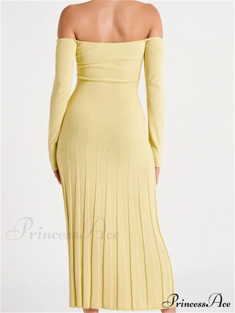 Elegant Women Slash Neck Off-Shoulder Solid Sleeve Backless Party Pleated Slim Vestidos image 6