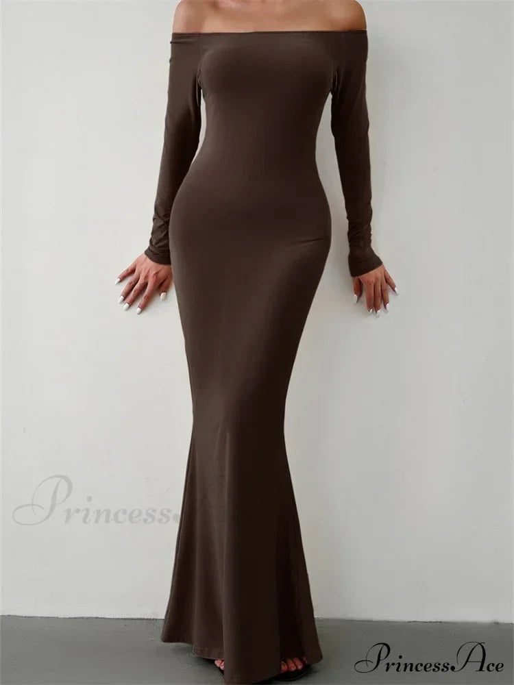 Elegant Women Sleeve Trumpet Solid Slash Neck Off-Shoulder Party Beach Cocktail Club Streetwear image 1
