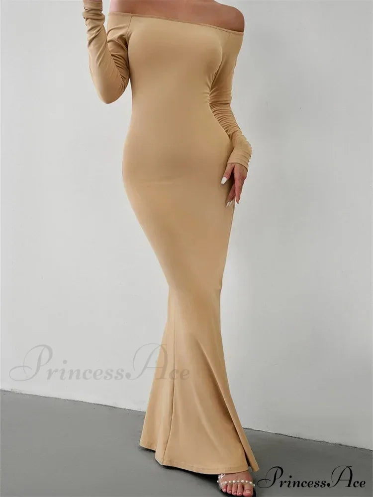 Elegant Women Sleeve Trumpet Solid Slash Neck Off-Shoulder Party Beach Cocktail Club Streetwear image 6