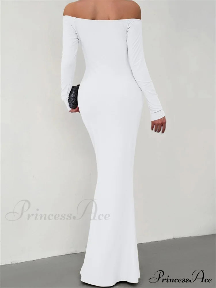 Elegant Women Sleeve Trumpet Solid Slash Neck Off-Shoulder Party Beach Cocktail Club Streetwear image 4