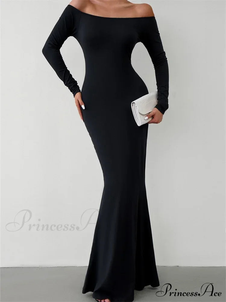Elegant Women Sleeve Trumpet Solid Slash Neck Off-Shoulder Party Beach Cocktail Club Streetwear image 5