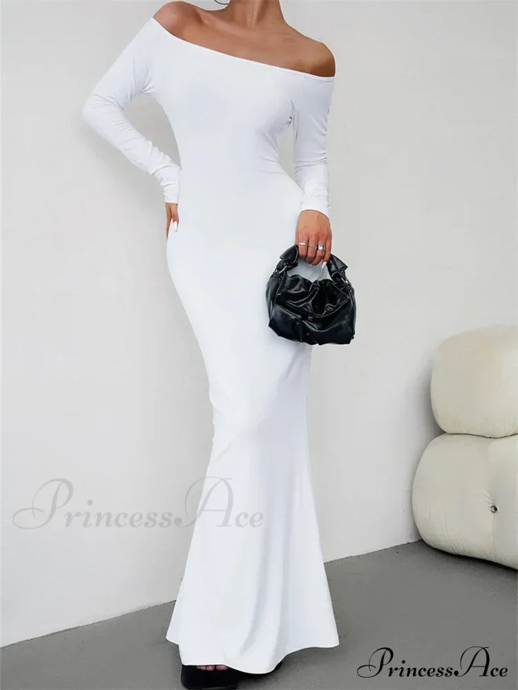 Elegant Women Sleeve Trumpet Solid Slash Neck Off-Shoulder Party Beach Cocktail Club Streetwear image 3