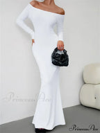 Elegant Women Sleeve Trumpet Solid Slash Neck Off-Shoulder Party Beach Cocktail Club Streetwear image 3