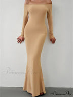 Elegant Women Sleeve Trumpet Solid Slash Neck Off-Shoulder Party Beach Cocktail Club Streetwear image 9