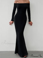 Elegant Women Sleeve Trumpet Solid Slash Neck Off-Shoulder Party Beach Cocktail Club Streetwear image 7