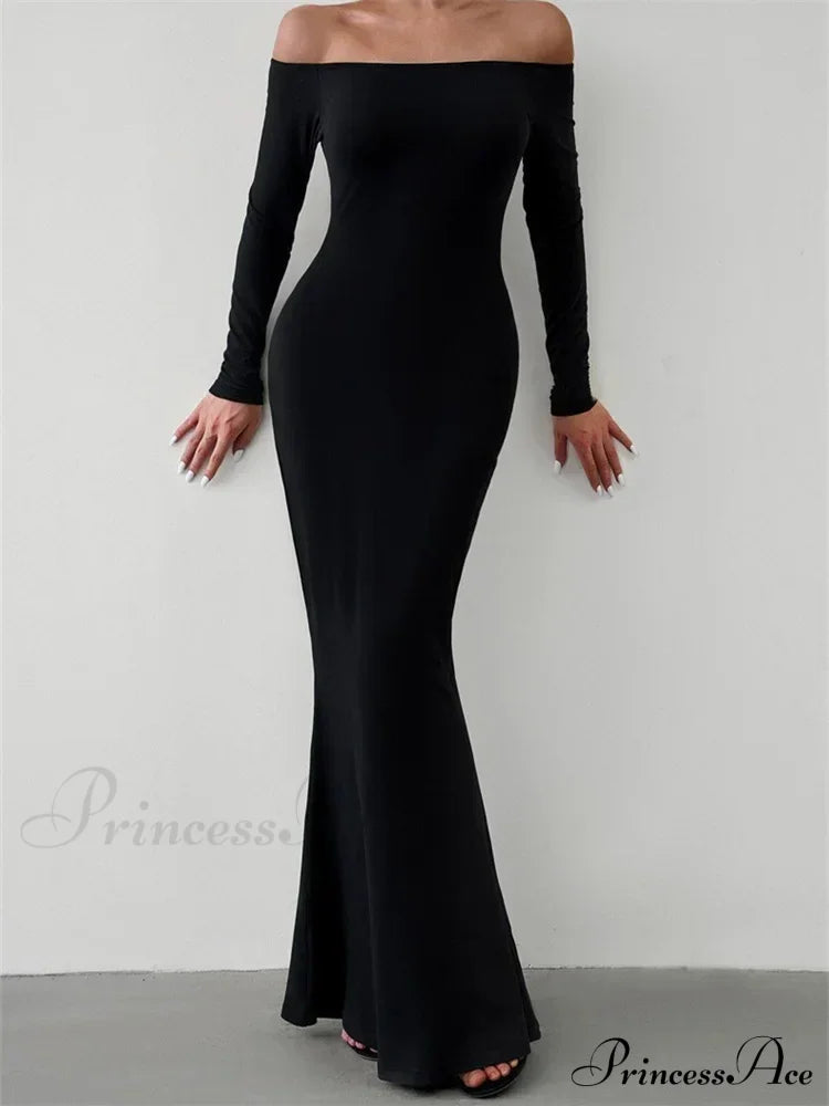 Elegant Women Sleeve Trumpet Solid Slash Neck Off-Shoulder Party Beach Cocktail Club Streetwear image 7