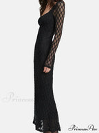Elegant Women Spring Autumn Party See Through Sleeve Square Neck Lace Floral Slim Fit Vestidos image 3