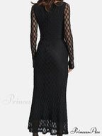 Elegant Women Spring Autumn Party See Through Sleeve Square Neck Lace Floral Slim Fit Vestidos image 2
