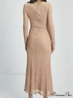 Elegant Women Spring Autumn Party See Through Sleeve Square Neck Lace Floral Slim Fit Vestidos image 6