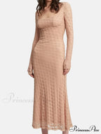 Elegant Women Spring Autumn Party See Through Sleeve Square Neck Lace Floral Slim Fit Vestidos image 5