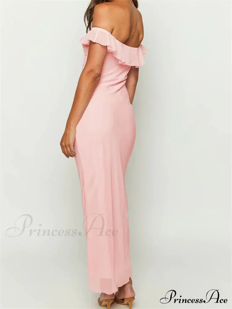 Elegant Women Summer Evening Backless Off Shoulder Slash Neck Ruffles Party Formal Female Vestidos image 4