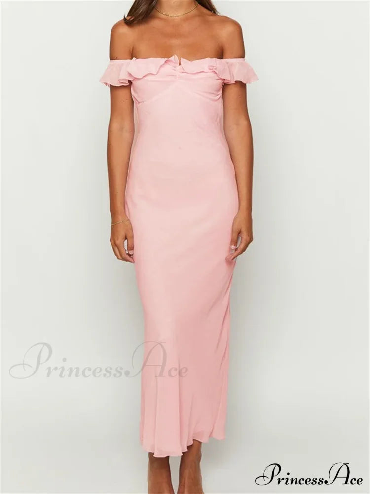 Elegant Women Summer Evening Backless Off Shoulder Slash Neck Ruffles Party Formal Female Vestidos image 2
