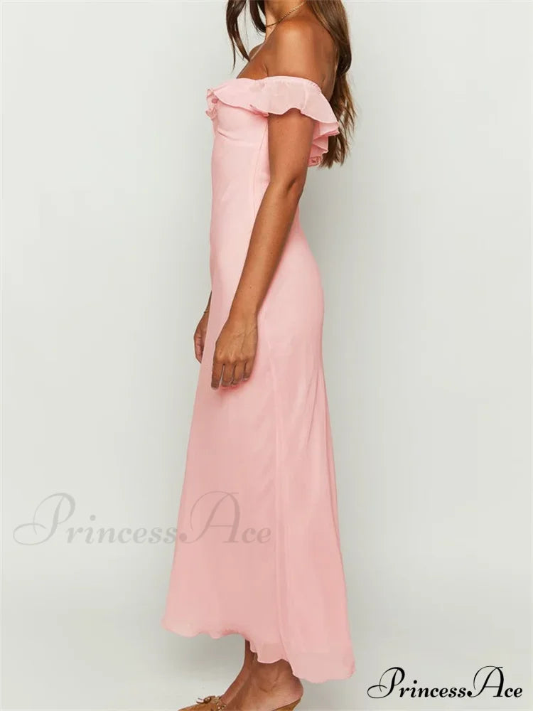 Elegant Women Summer Evening Backless Off Shoulder Slash Neck Ruffles Party Formal Female Vestidos image 3