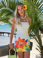 Elegant Y2K Flower Print Backless Bodycon Dress image 1
