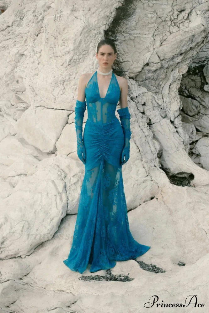 Elsa Halterneck Stylish See-through Maxi Dress image 8