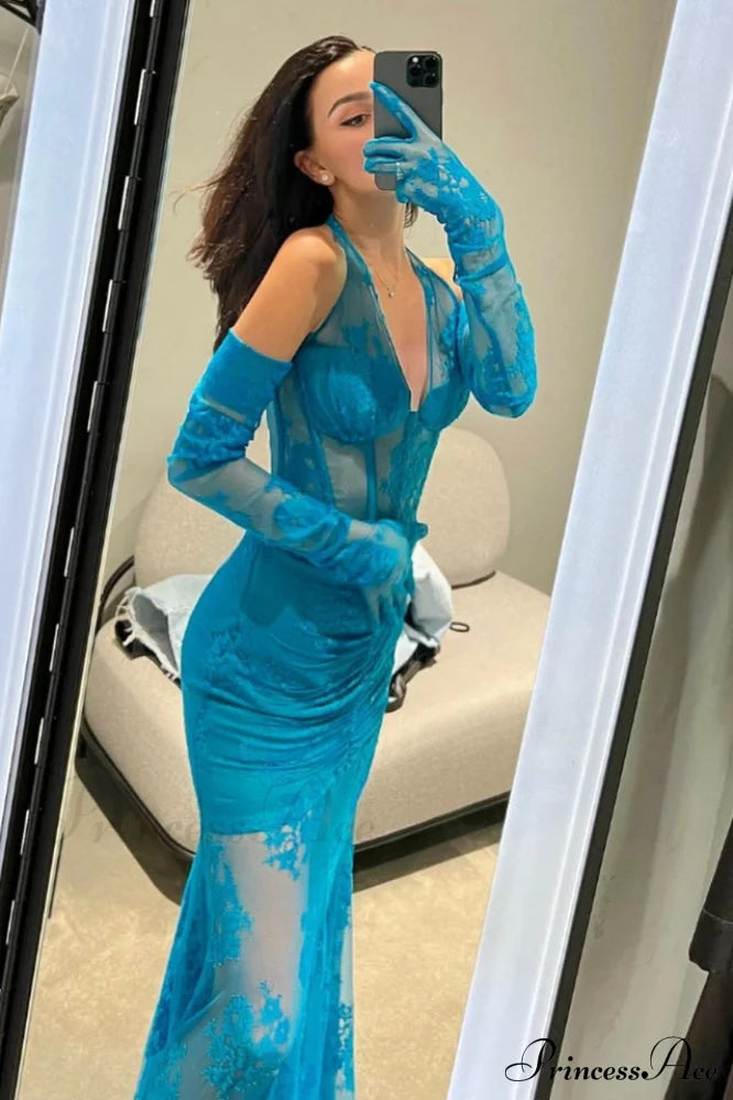 Elsa Halterneck Stylish See-through Maxi Dress image 5