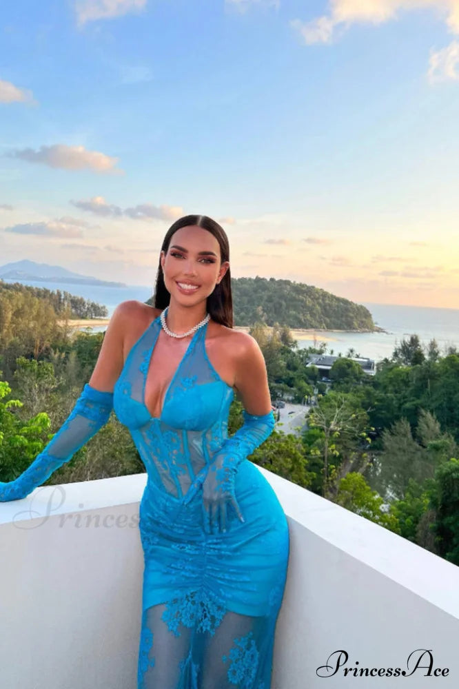 Elsa Halterneck Stylish See-through Maxi Dress image 6