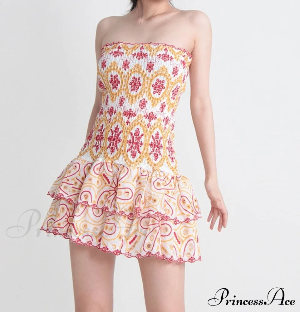 Embroidered Design Tube Charming Ruched Mini Dress image 2