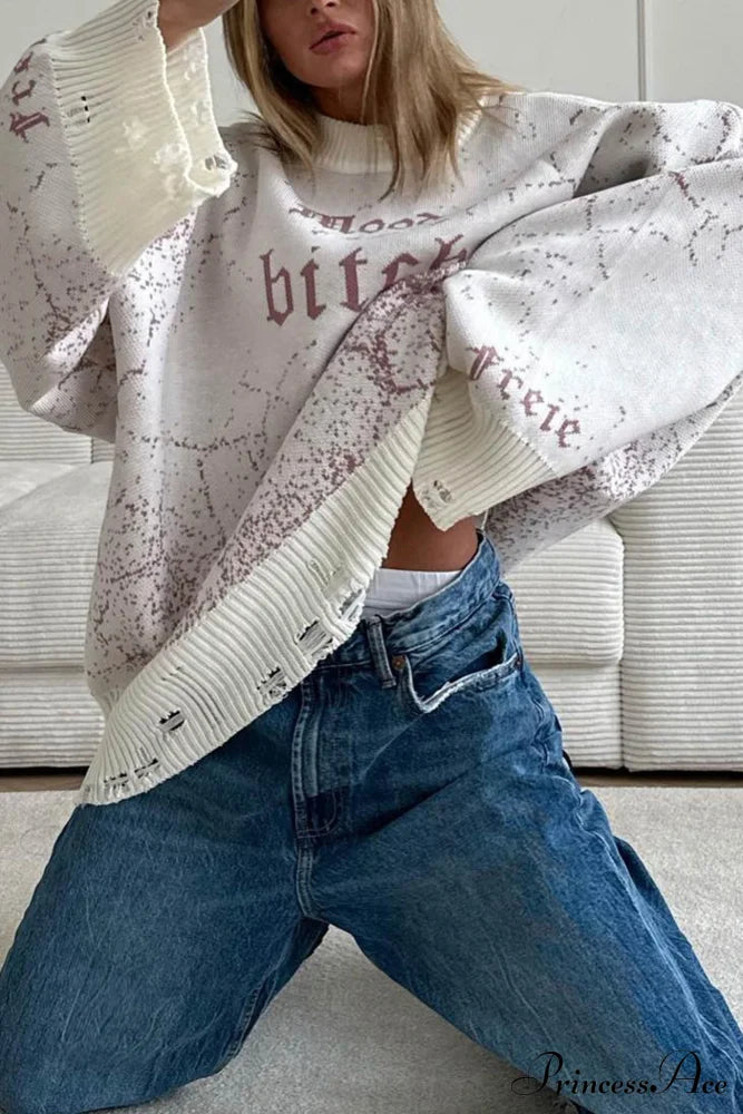 Embroidered Distressed Pullover Sweater image 15