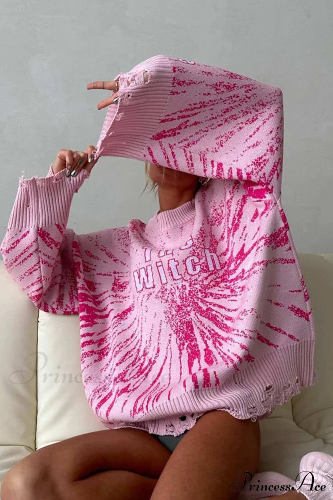 Embroidered Distressed Pullover Sweater image 1