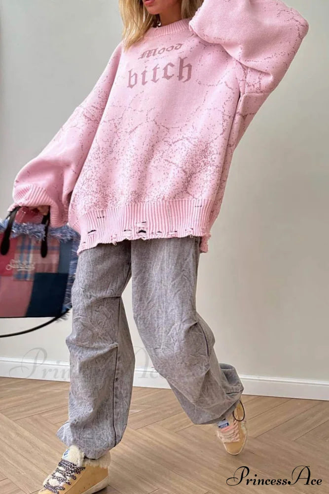 Embroidered Distressed Pullover Sweater image 9