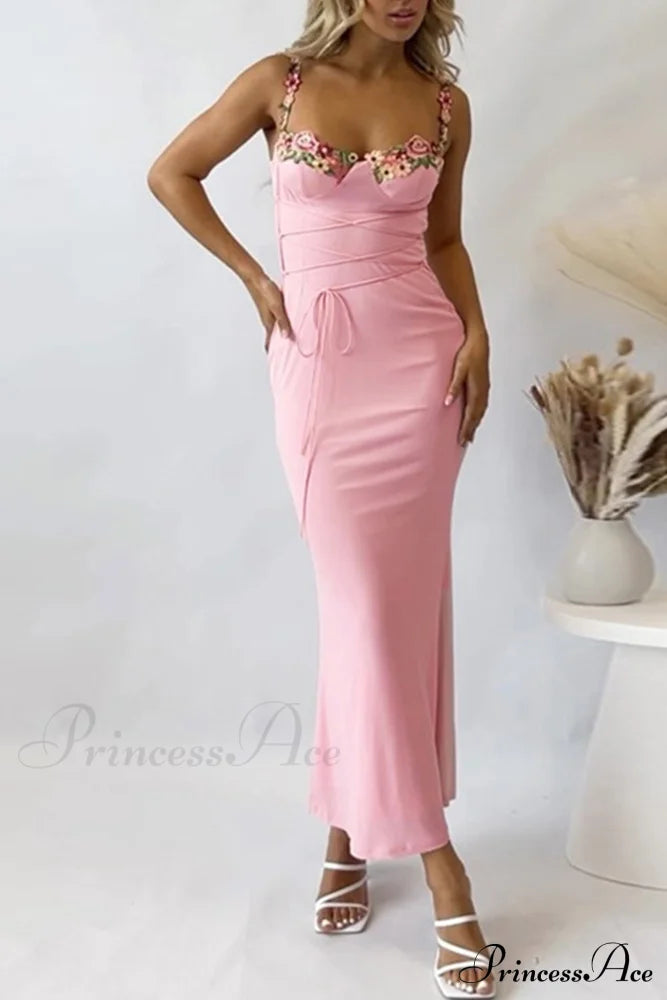 Embroidered Floral Strappy Dress image 4