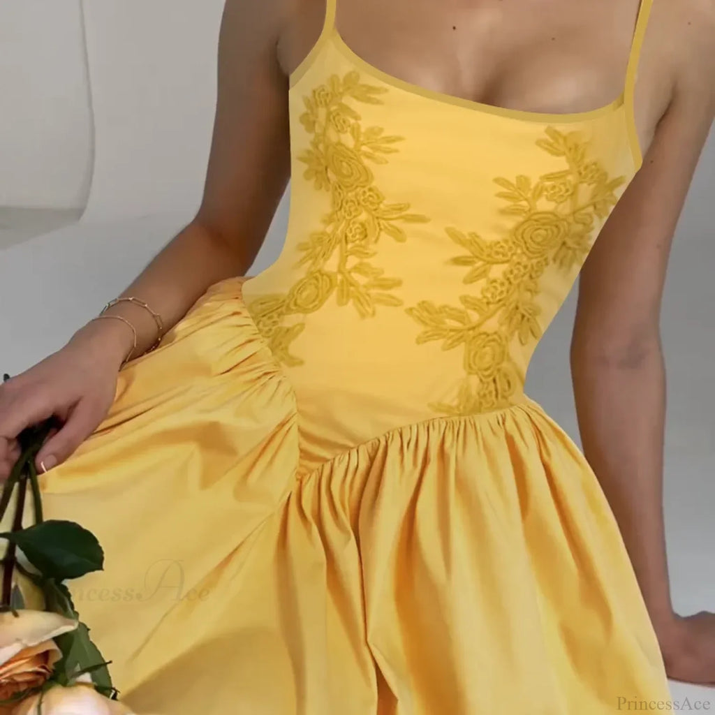 Embroidered Flower High Waist Puffy Floral Dress image 3