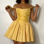 Embroidered Flower High Waist Puffy Floral Dress image 1