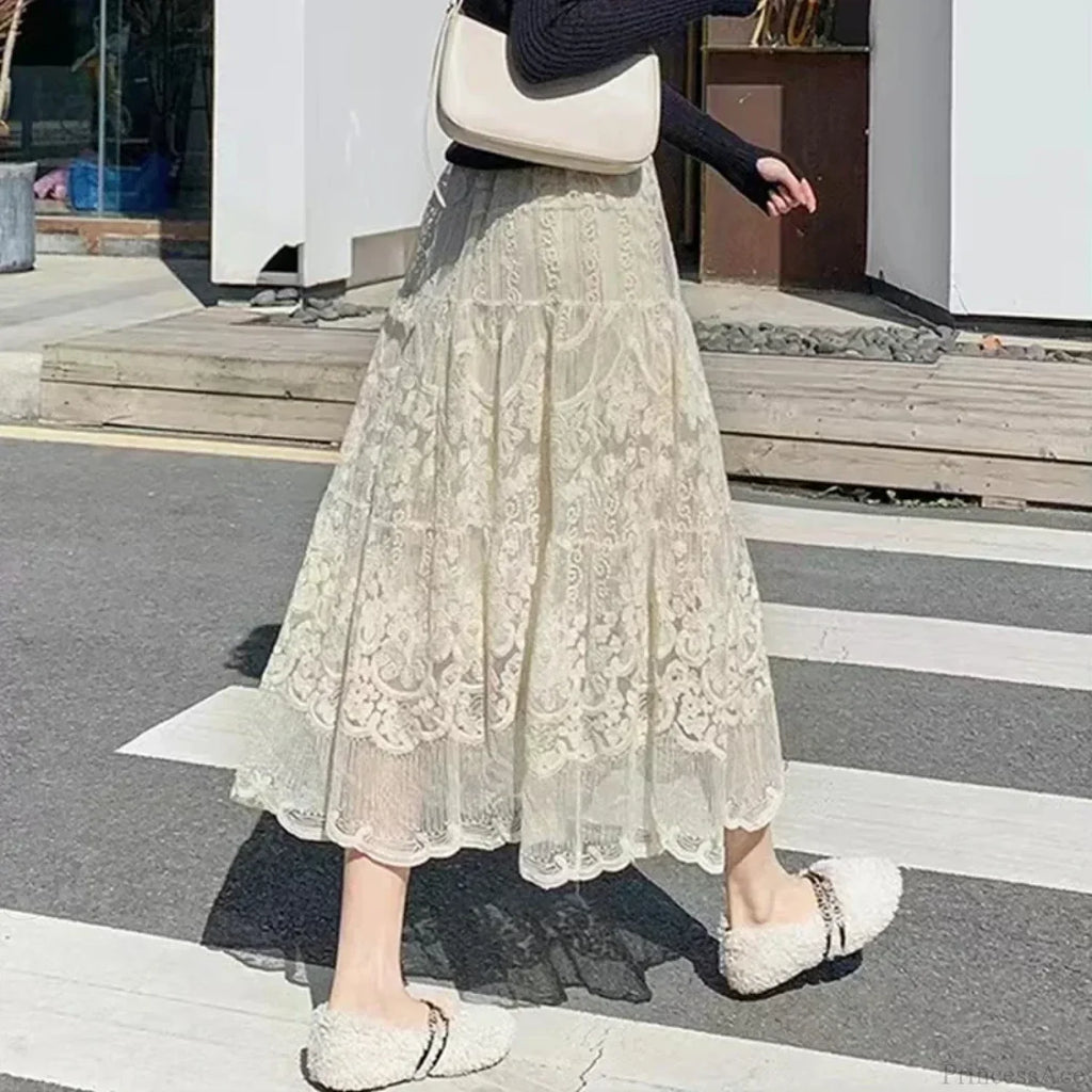 Embroidered Flower Lace High Waist Boho Skirt image 6