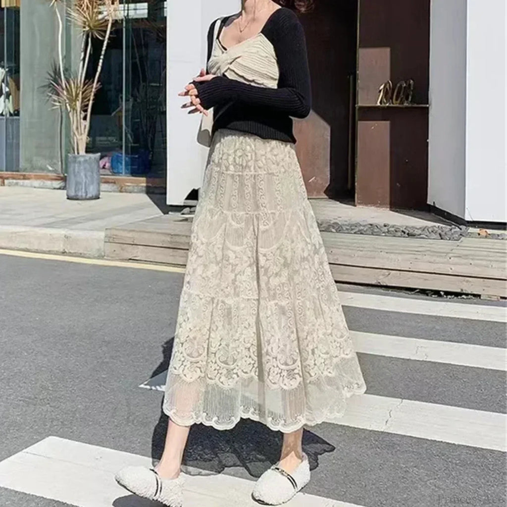 Embroidered Flower Lace High Waist Boho Skirt image 5