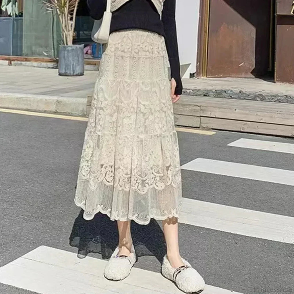Embroidered Flower Lace High Waist Boho Skirt image 4