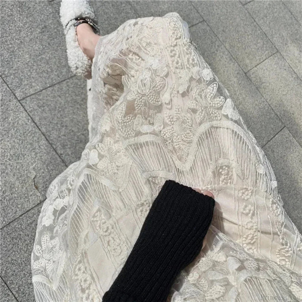 Embroidered Flower Lace High Waist Boho Skirt image 2