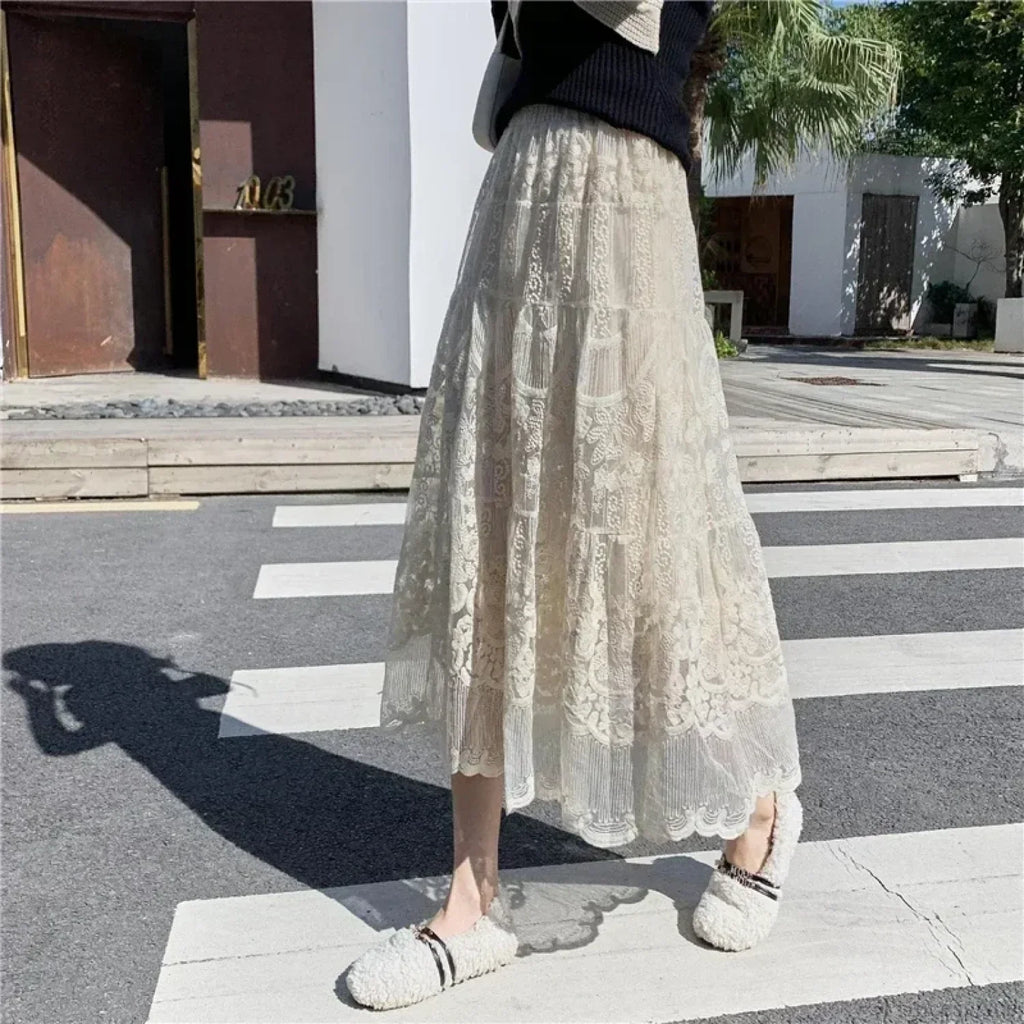 Embroidered Flower Lace High Waist Boho Skirt image 3